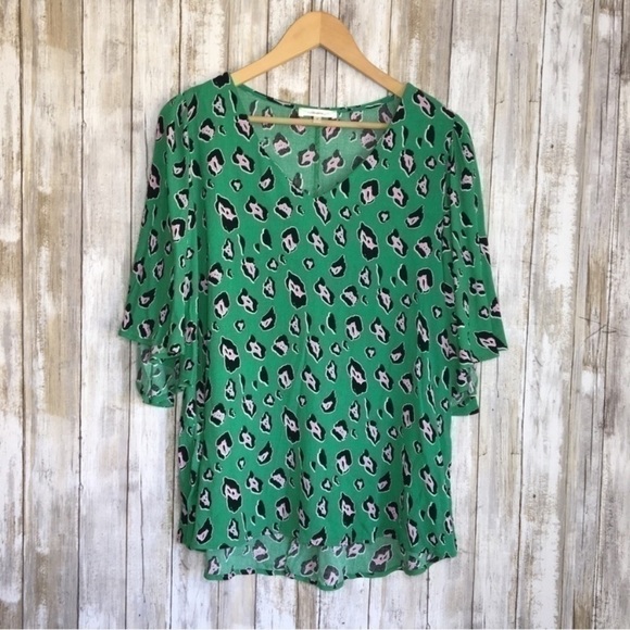 Andree Tops - Andree Green & Pink Leopard Print Blouse